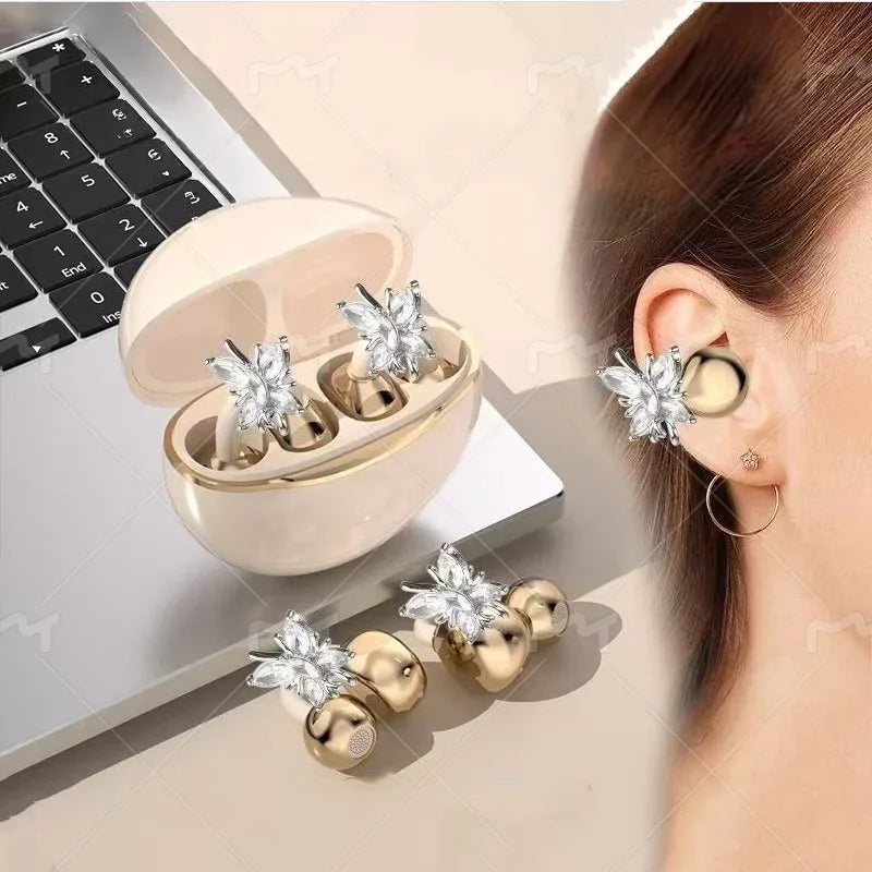 Fashion Jewelry Butterfly Earring Bluetooth Earphones Wireless Sports Headphones High Appearance Long Battery Life Headset