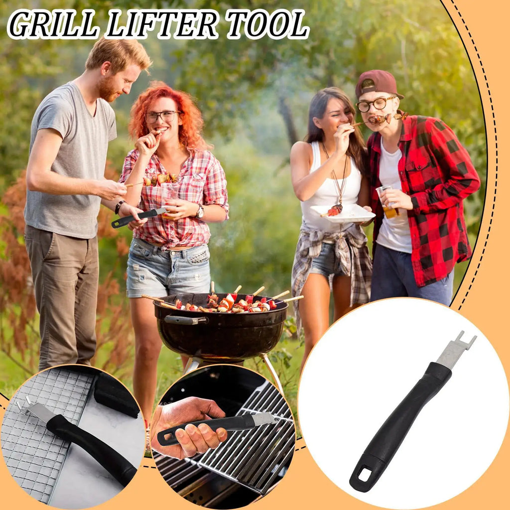 Stainless Steel Grill Grate Lifter Tool For Charcoal Grills BBQ Cooking Utensils For Backyard Barbecue Camping Picnic Travel