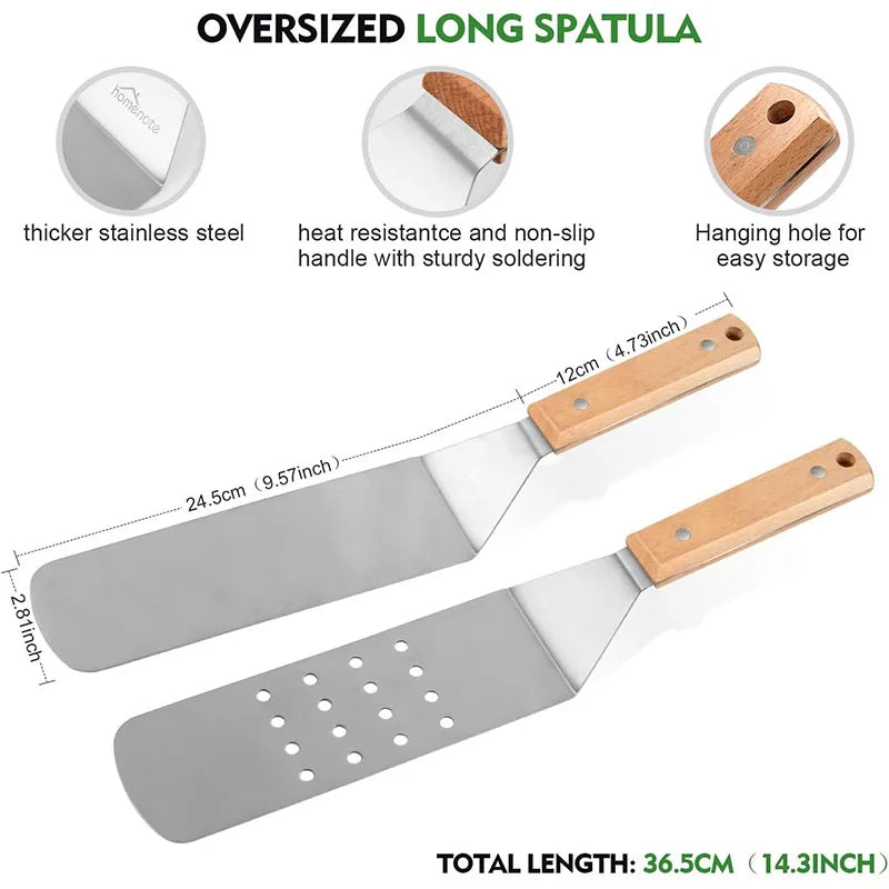 Outdoor Griddle Spatula Stainless Steel Grill Spatula Scraper Flat Spatula Pancake Flipper Hamburger Turner For Grilling JT596
