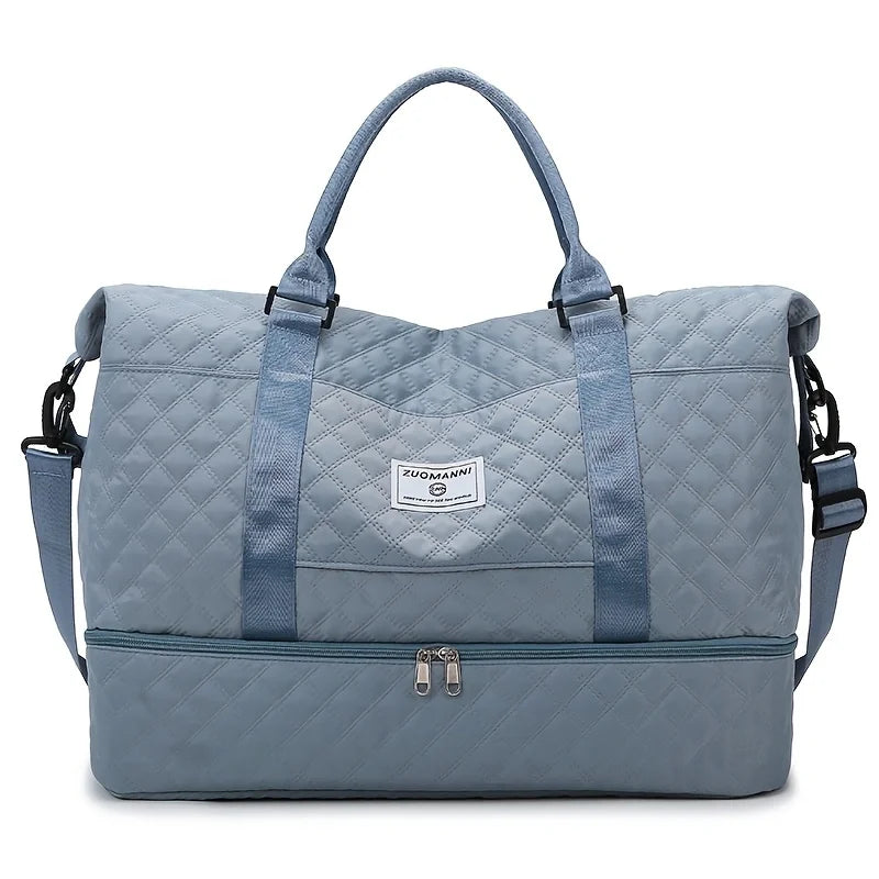 Lightweight Rhombic Lattice Travel Duffels Bag Large Capacity Sports Fitness Storage Bag Portable Weekender Overnight Bag