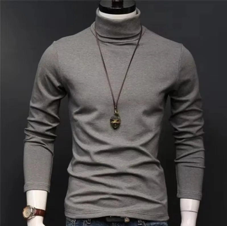 2026 Autumn Winter Men's High Neck T-shirt Slim Fit Fashion High Elastic Long Sleeve Cotton Casual Breathable Apparel Pullover