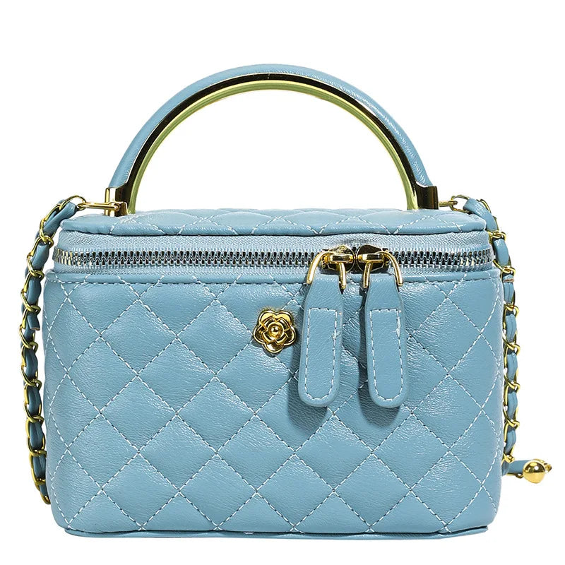 1pcs PU Camellia Decor Crossbody Bag Mini Quilted Cosmetic Case