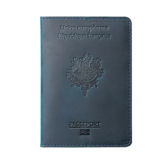Francais Passport Cover Genuine Leather with Original French Logo | 100% Real Leather Travel Document Holder for Men Women Gift