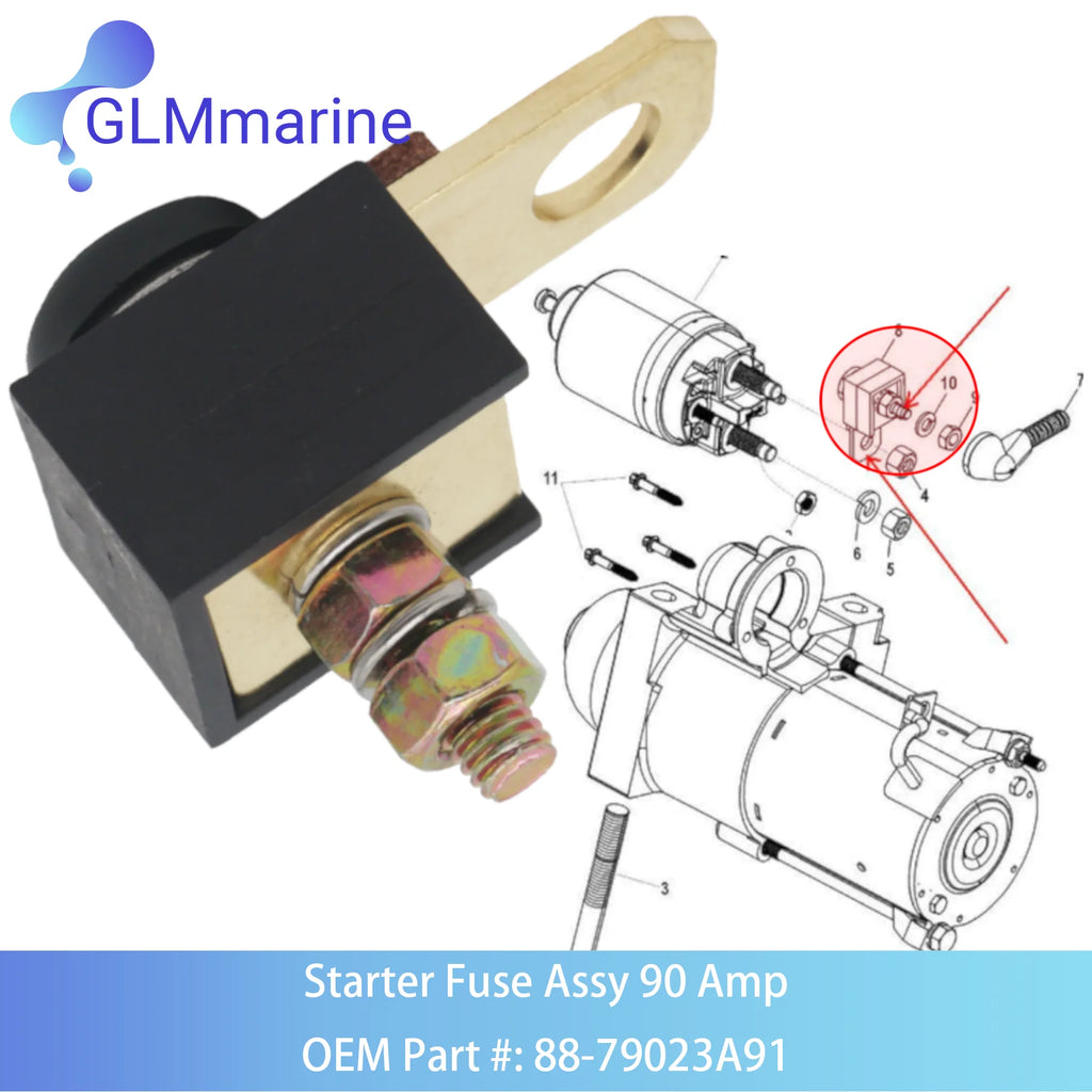Starter Fuse Assy 90 Amp 88-79023A91 for Mercury MerCruiser 3.0 4.3 5.0 5.7 6.2 7.4 L Marine Engine 79023A91 8M0207795 18-8220