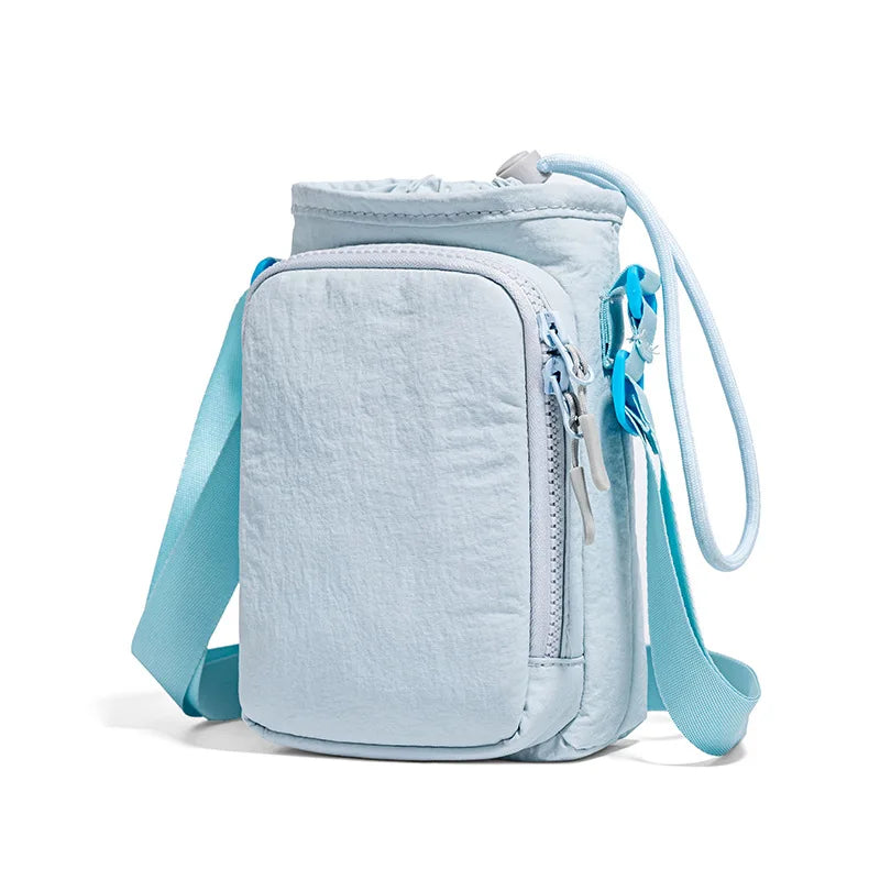 Drawstring Water Bottle Holder Crossbody Bag, Mini Shoulder Pouch, Portable Sling Bag with Phone Pocket for Daily Women Outdoor