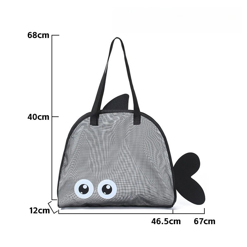 Kids Fish Shape Mesh Beach Bag Lightweight Toy Storage Bag Portable Handbag for Children Summer Seaside Pool Outdoor Organizer