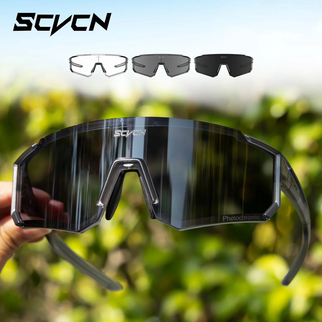 SCVCN UV400 HD Photochromic Hiking Glasses Sports Sunglasses Outdoor Road Fashion Cycling Glasses Windproof MTB Bike Sunglasses