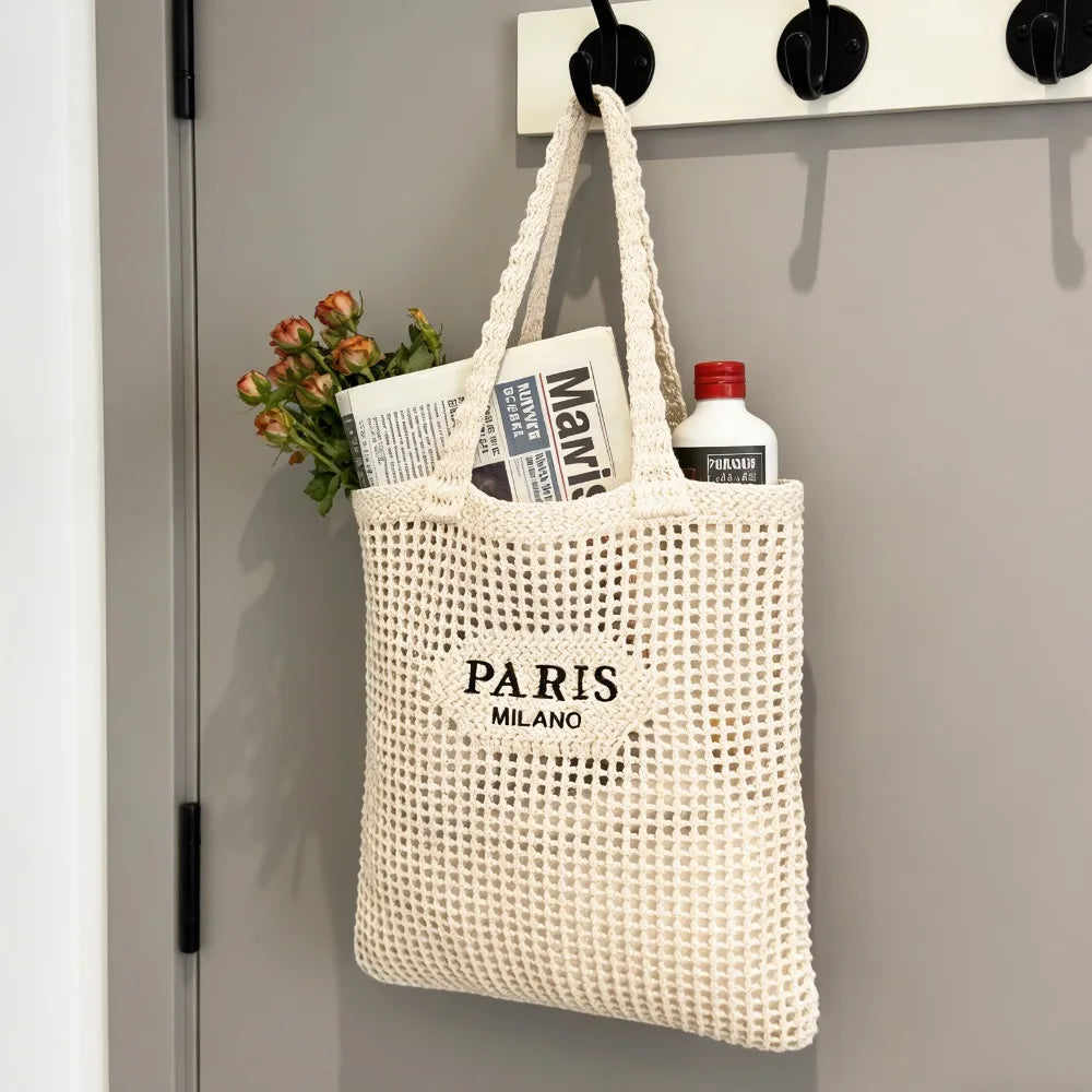 Crochet Tote Bag for Women, Crochet Mesh Beach Tote Bag Summer Vacation Aesthetic Boho Knit Bag for Women