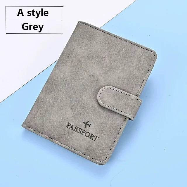 Soft PU Leather Multi Slot Passport Cover with Airplane Logo Snap Closure SIM Card Holder Travel ID Document Ticket Wallet