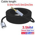 1m/1m/2m For Iphone 14 Plus 13 Pro 8 Pin To 3.5mm Jack Male Aux Cable Apple 12 11pro Max Xr Car Converter Earphone Audio Adapter