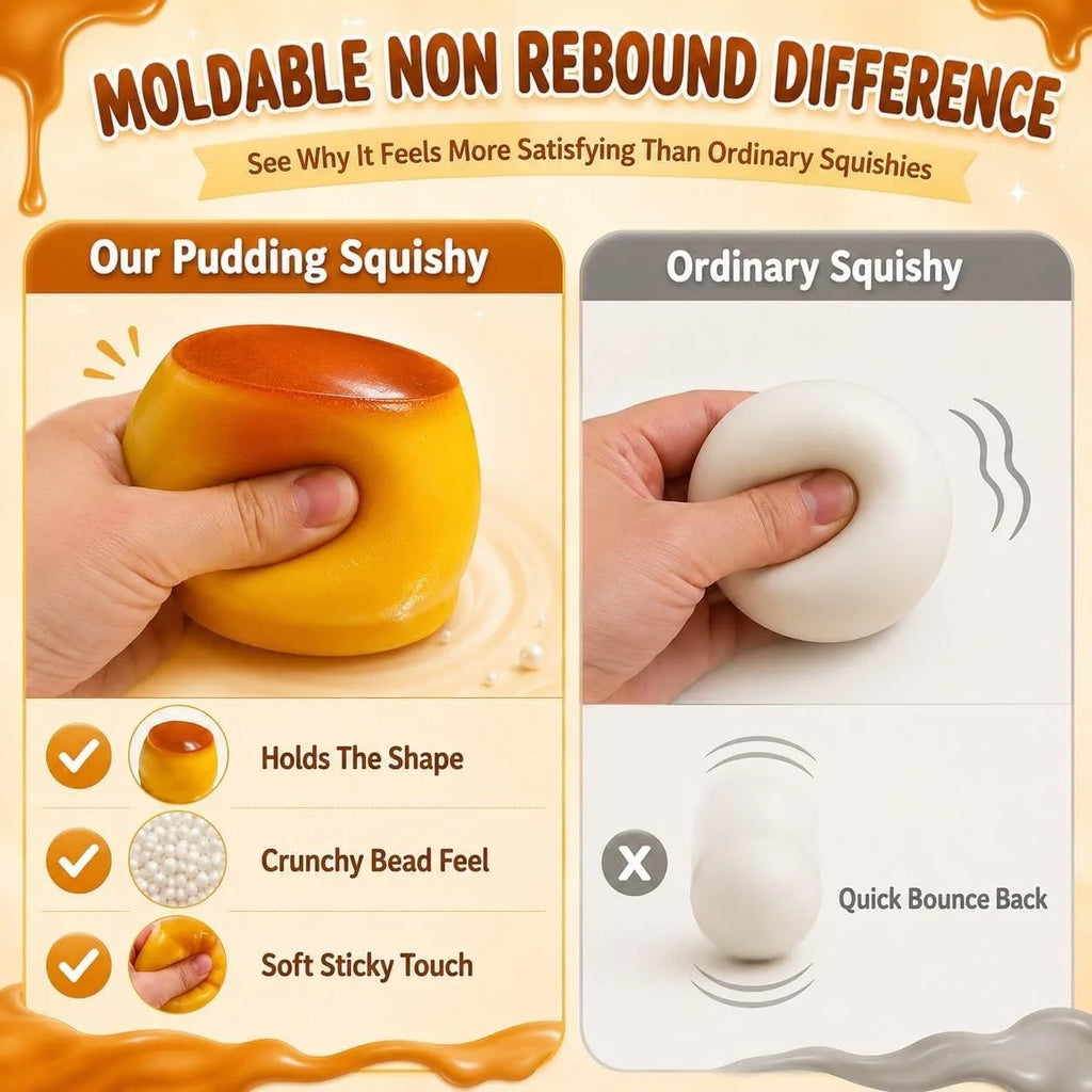 Creme Caramel Pudding Squishy Toy Stress Relief Sensory Fidget Toy Squeeze Anxiety Cute Gift for Kids Adults Birthday Party
