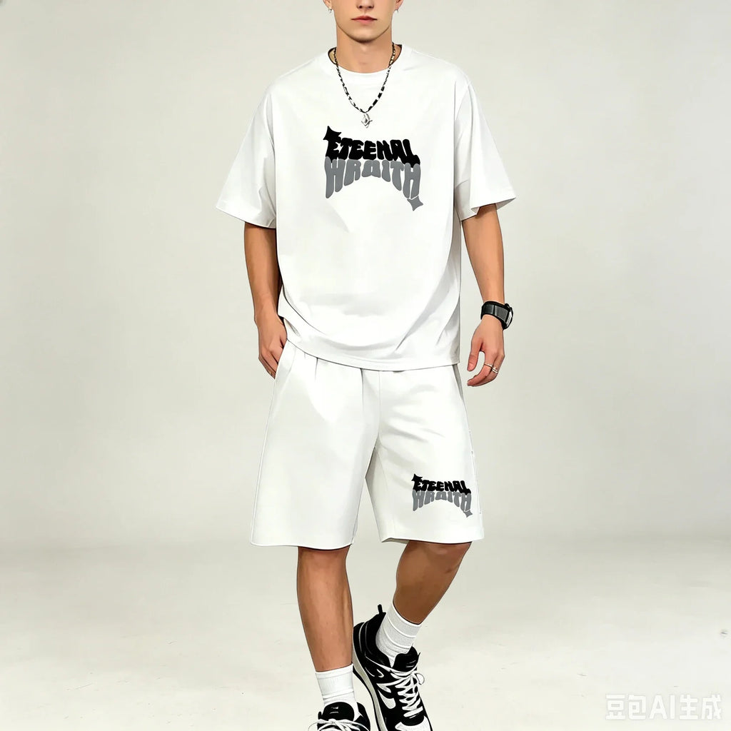 Best Selling Men T‑Shirts Sets 2‑Piece Outfit Short‑sleeve Tops With Drawstring Shorts Sets Casual Sport T‑Shirts Sets Plus‑Size