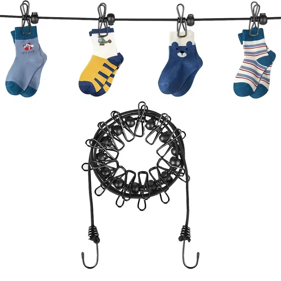 Portable Travel Clothesline Retractable Adjustable Clothes Drying Rope 180cm With 12pcs Clips Camping Outdoor Hanging Clothes
