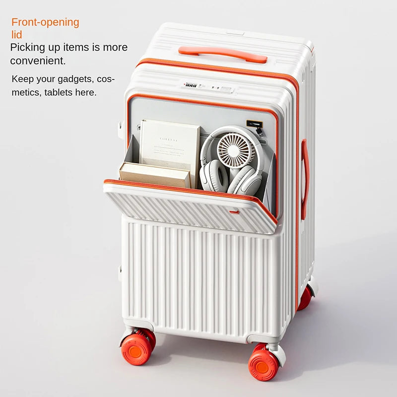 Business Color-Block Travel Suitcase with Front Opening 20-28 inch Wide Handle Luggage Explosion-Proof Zipper Trolley Case