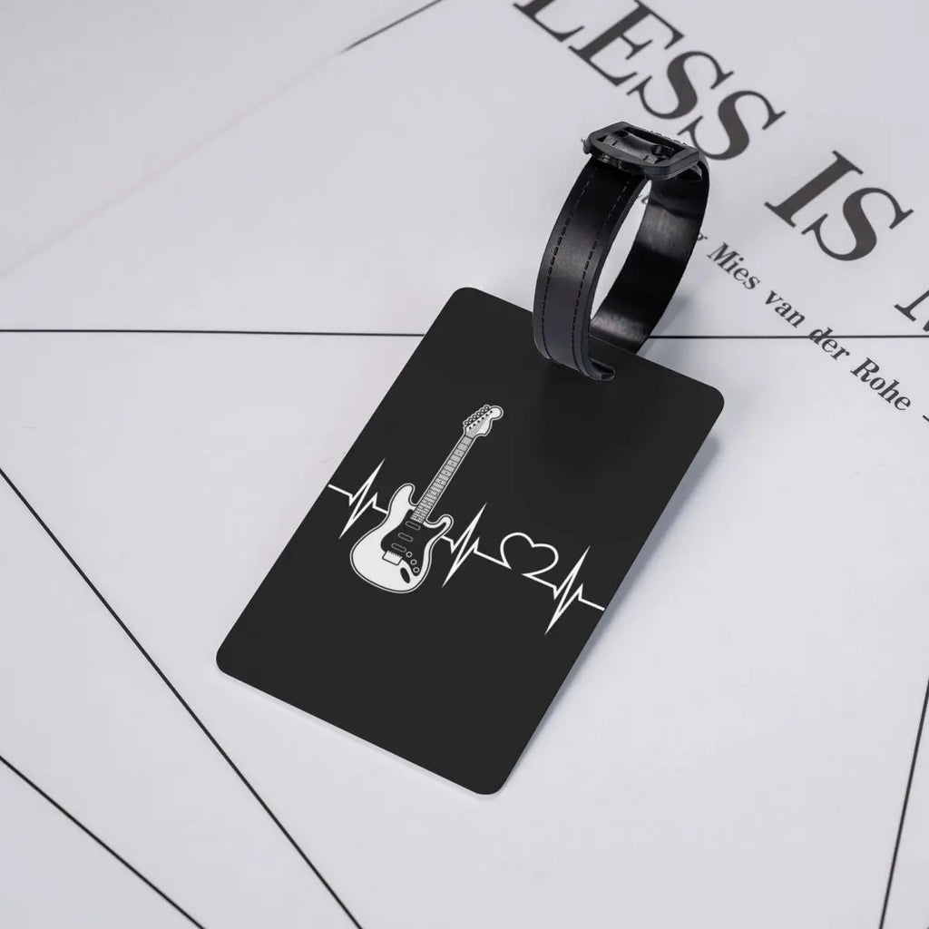 Custom Rock Guitar Heartbeat Luggage Tag With Name Card Music Singer Privacy Cover ID Label for Travel Bag Suitcase