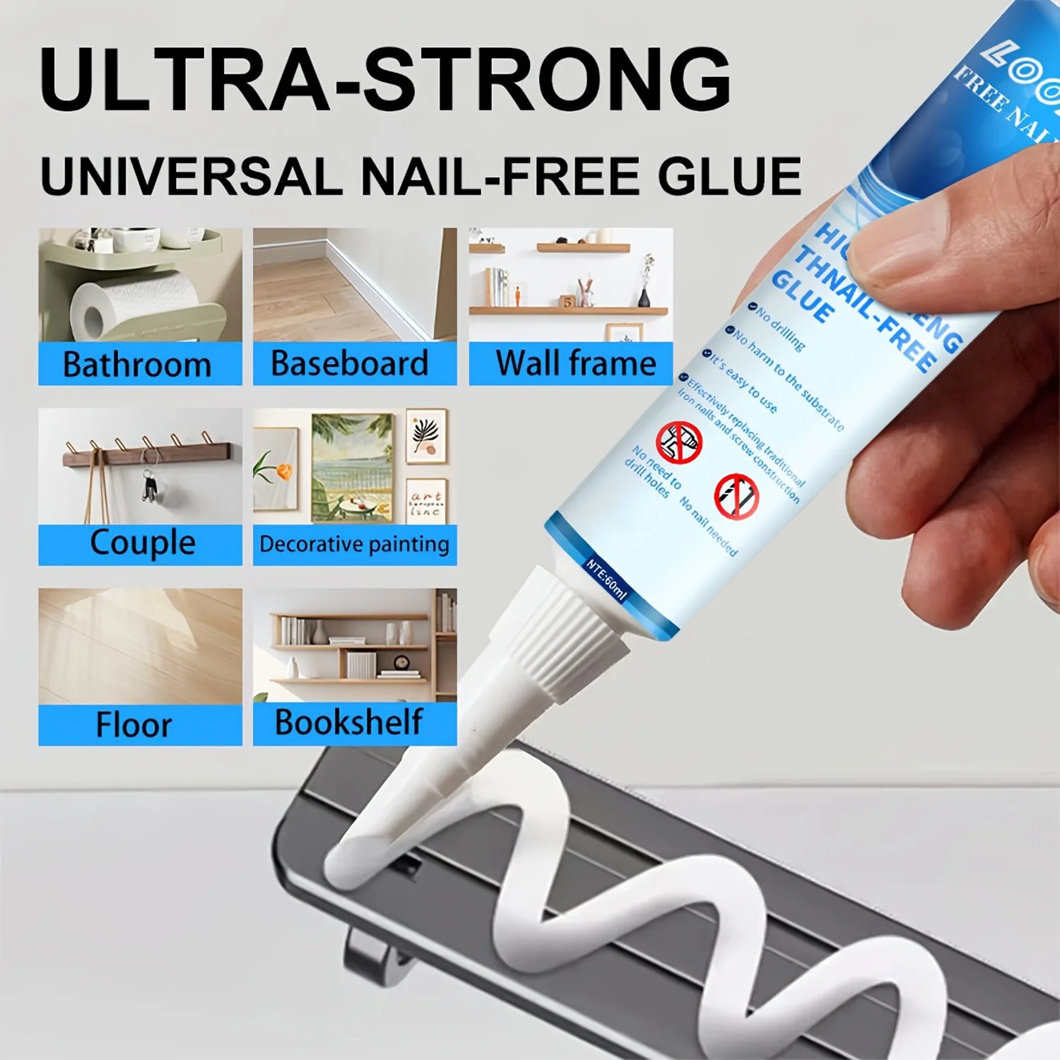 LOOLIFL All-purpose Sealant Glue Quick Drying Ultra Strong Fix Sealer Nail free Adhesive Glass Tile Metal Universal Bonding