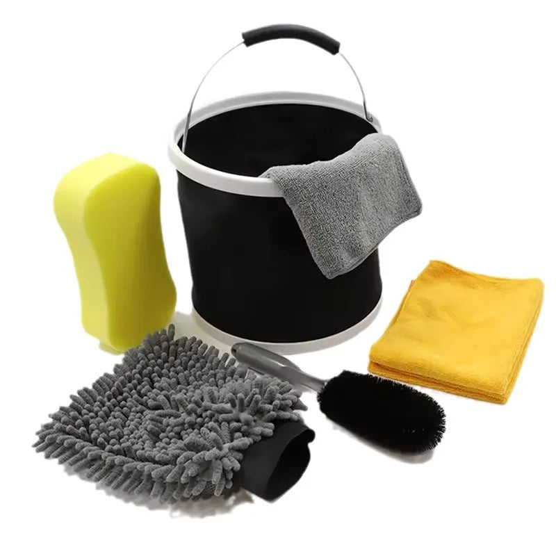 7PCS Car Wash Cleaning Kit Multi-Functional Microfiber Car Wash Tool Kit Cleaning Sets With Cloth Water Bucket Accessories