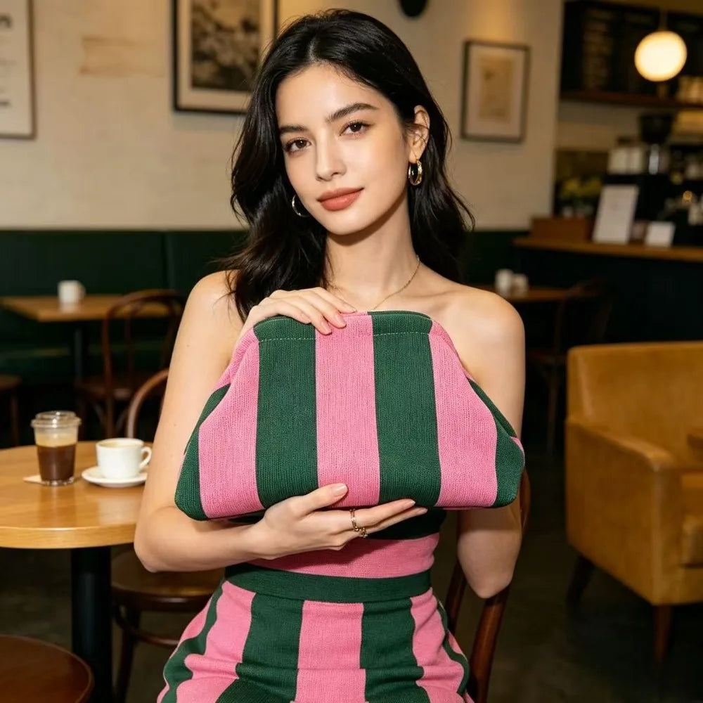 New color-block striped eye-catching cloud knit daily commuter storage clutch bag
