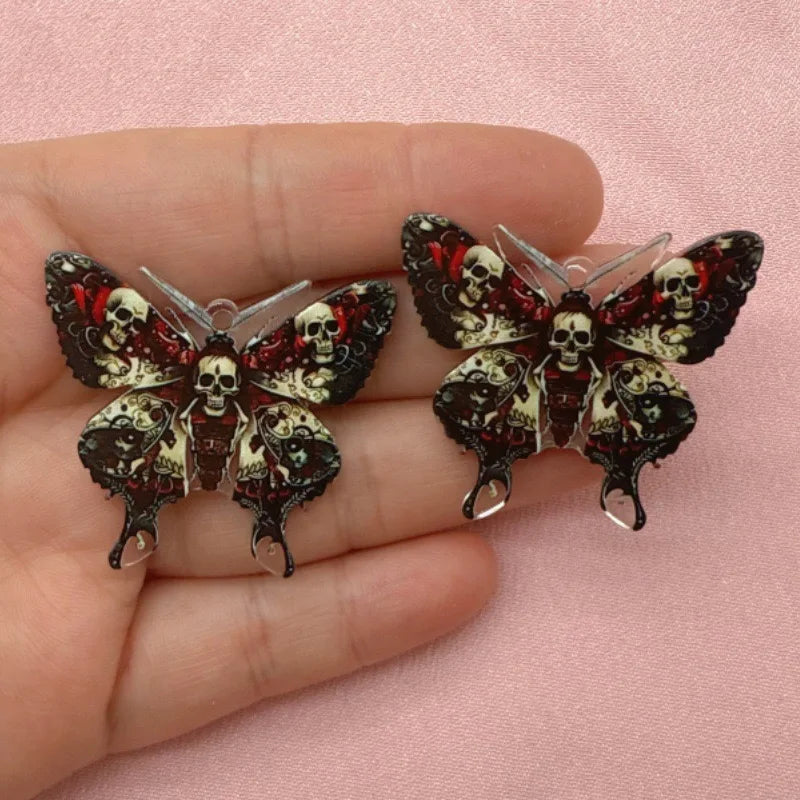 10pcs Butterfly Acrylic Pendant Halloween Skull DIY Jewelry Making Earrings Keychain Accessories