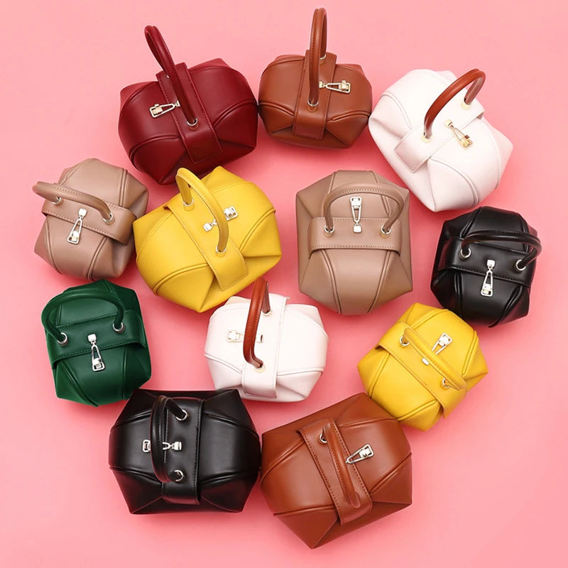 HIFASHION Genuine Leather Top Handle Bags For Women Chic Novelty Round Small Daily Purses Cowhide Party Luxury Designer Handbags