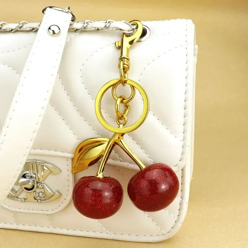 Crystal Cherry Pendants, Suitable for Coach Bags, Women's Handbags, Shoulder Bags, and Keychain Accessories