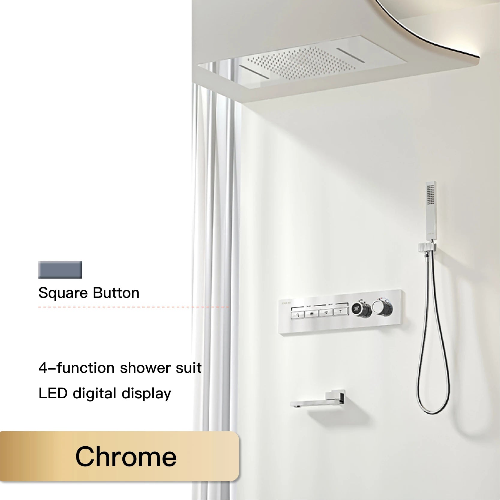 Luxury Black Brass Shower System Wall-Mounted LED Digital Display Design Cold & Hot Dual-Control 4-Function Ceiling Shower Tap
