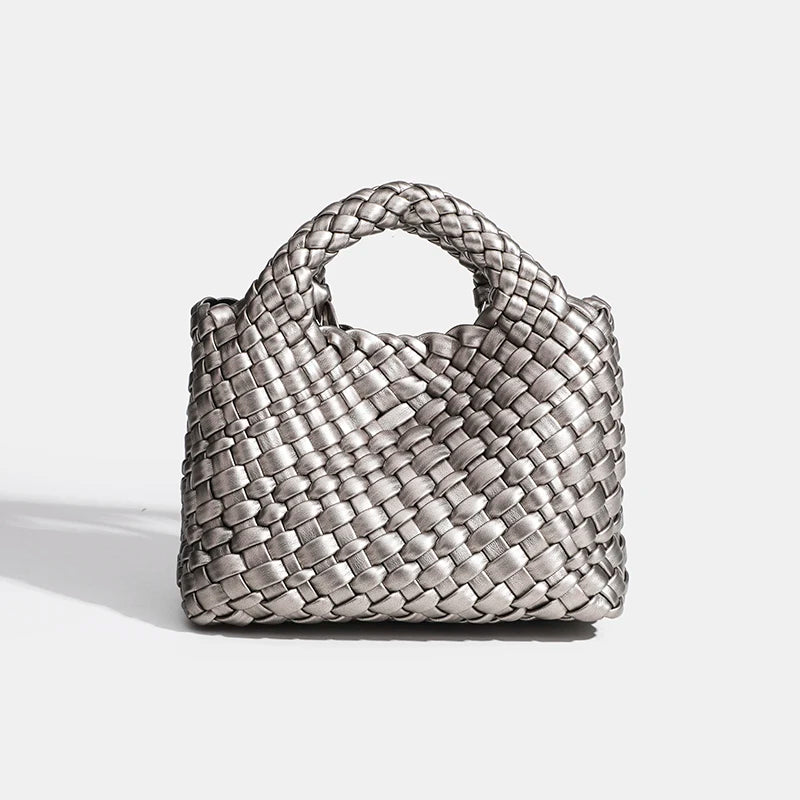 Designer bag Women's handbag Popular small size version PU leather woven bag Fashion style soft handmade bucket bag