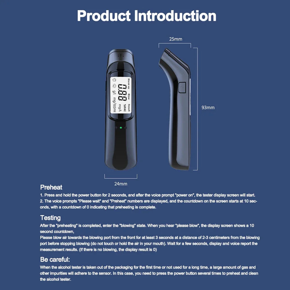 Non-Contact Breath Alcohol Detector Breathalyzer Rechargeable Portable LCD Digital Alcohol Diagnostic Tool Prevent Drunk Driving