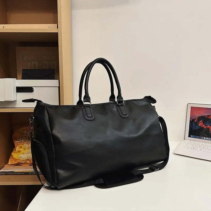 Large Capacity PU Fitness Bag Fashionable Travel Bag Short Trip Business Trip Luggage Bag Sports Yoga Storage Bag Unisex