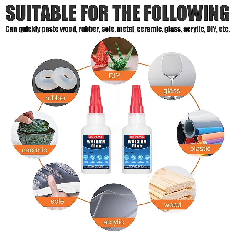 LOOLIFL Super Glue, 50g transparent, used for DIY production of plastic, metal, wood, shoes, rhinestones, glass, and handicrafts