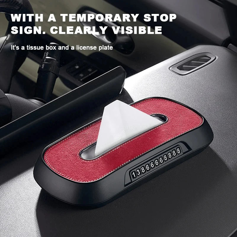 Leather Car Tissue Box Phone Number Label Center Console Armrest Napkin Box Sun Visor Tissue Box Backseat Tissue Case Fix Strap