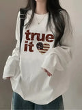 Women'S Y2K Style Long Sleeve T-Shirt - Letter Print Design Loose Fit Round Neck Casual Pullover Top