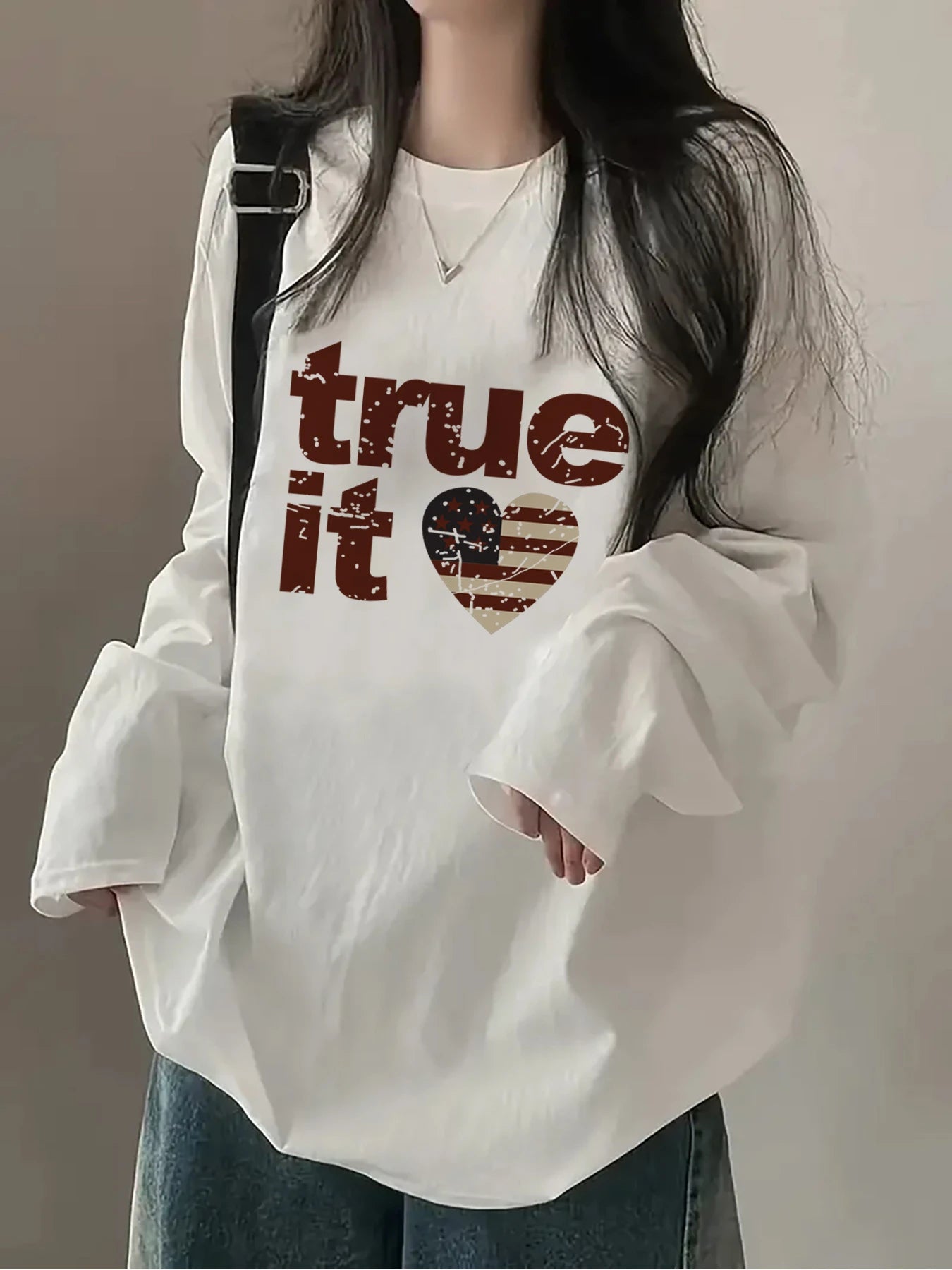 Women'S Y2K Style Long Sleeve T-Shirt - Letter Print Design Loose Fit Round Neck Casual Pullover Top