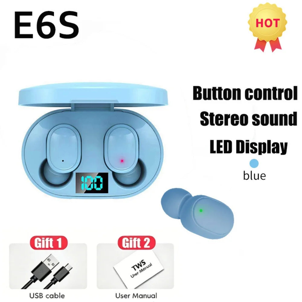 Wireless Earbuds Waterproof Bluetooth Earphones LED Dispay Box TWS E6S Stereo Sports Earbuds Handfree Headphones for Smartphone