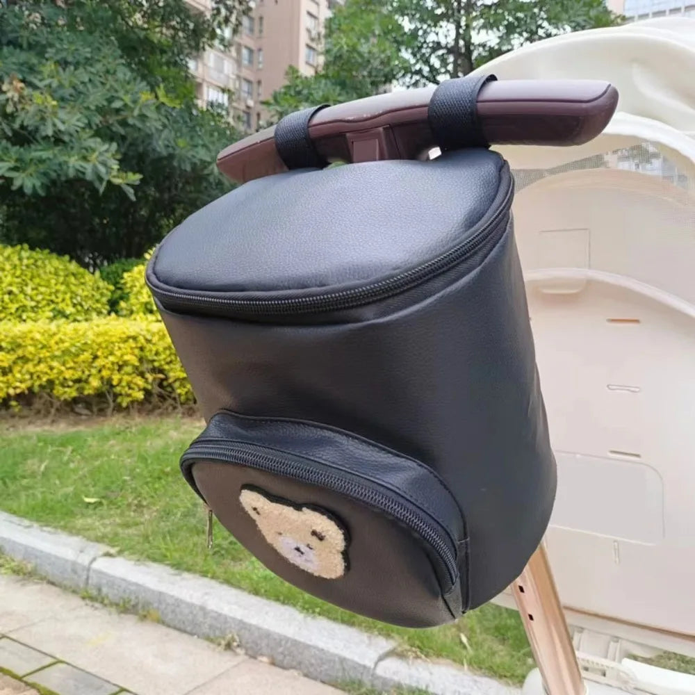 Portable Waterproof Baby Stroller Hanging Bag PU Leather Large Capacity Umbrella Cart Bags Cartoon Bear Storage Bag