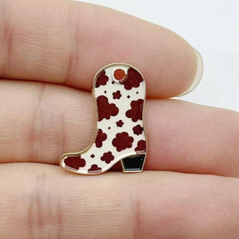 10 pcs Color Printed Cowboy Boots Alloy Pendant European and American DIY Jewelry Accessories Spot Wholesale