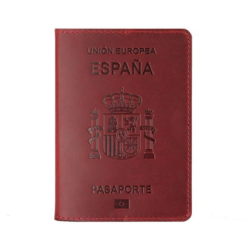Spanish Passport Cover - Genuine Crazy Horse Leather, Durable Business Travel Wallet, Unisex RFID Blocking Funda Pasaporte