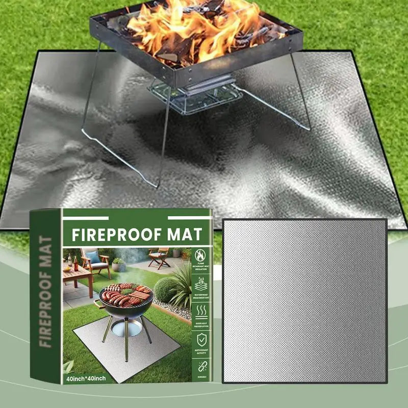 camping BBQ Mat Floor Outdoor 40x40inches Fireproof Mat BBQ Heat Resistant Grill Mat Reusable Anti-Slip Fireplace Mat Waterproof