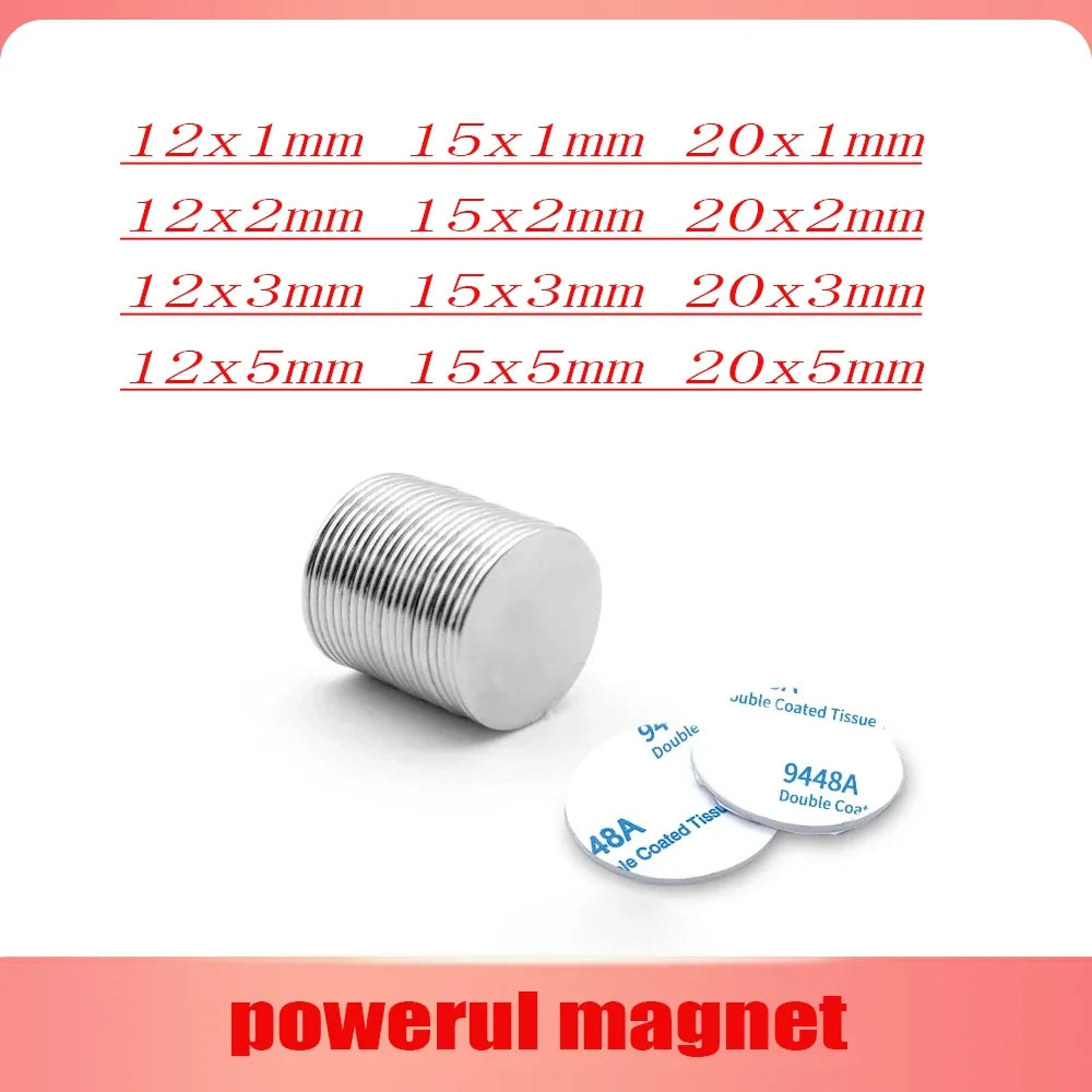20x1mm Strong Neodymium Magnets with Self-adhesive Double-sided Tape 12*5 for Home Refrigerator, Office, DIY 12x2 15x3 20x2 20x5