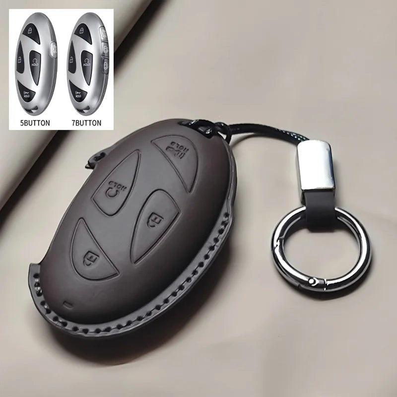 Car Remote Key Case Cover for Hyundai Grandeur GN7 Kona Ev 2023 Ionic 6 5/7 Bottons Leather Keychain Durable Luxury Accessories