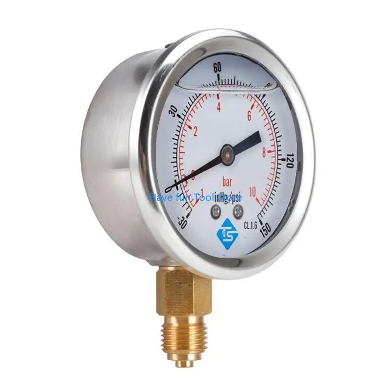 193B 1/4 BSP Bottom Mount Pressure Vacuum Gauge Glycerine Filled 68mm -1/+10 Bar