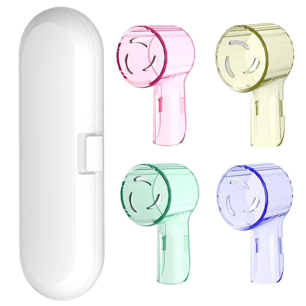 Reusable Toothbrush Travel Case and 4 Brush Heads Dustproof Covers Set, Compatible with Oral B & iO Series Electric Toothbrushes
