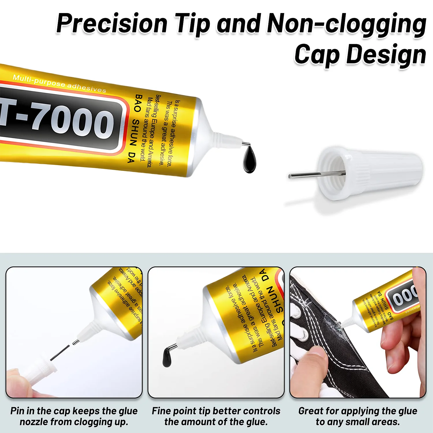 T7000 Black Soft Adhesive T-7000 Computer Touch Screen and mobile phones Touch Screen Repair Frame Anti-Vibrant Universal Glue Tablet Repair Sticker 15/25/50/110 ml, includes precision syringe.