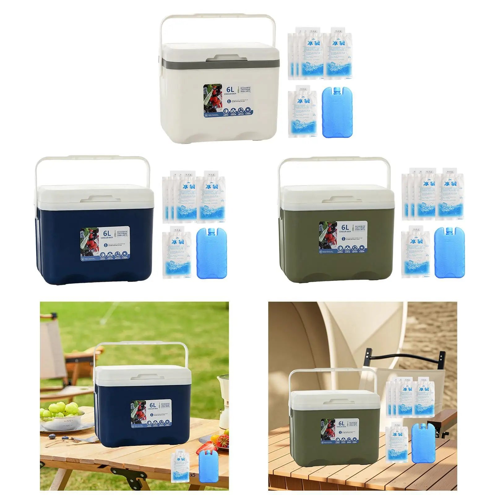 Camp Cooler, Ice Box Chest, 6 L with Handle Portable Cold Storage Case with Ice