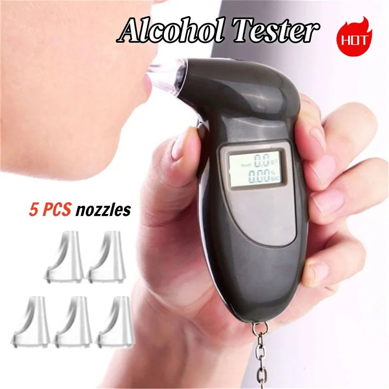 Portable Alcohol Tester Detector  Professional Digital Breathalyzer with 5 Mouthpieces LCD Display Sensor for Driver Safety
