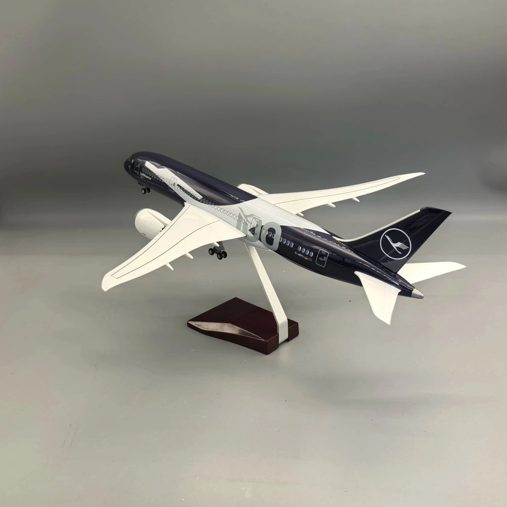 New 43cm Lufthansa Plane Model B787 Miniature Airplane 100 Years Collectible Scale Aircraft Toy Resin With Wheels Voice Control