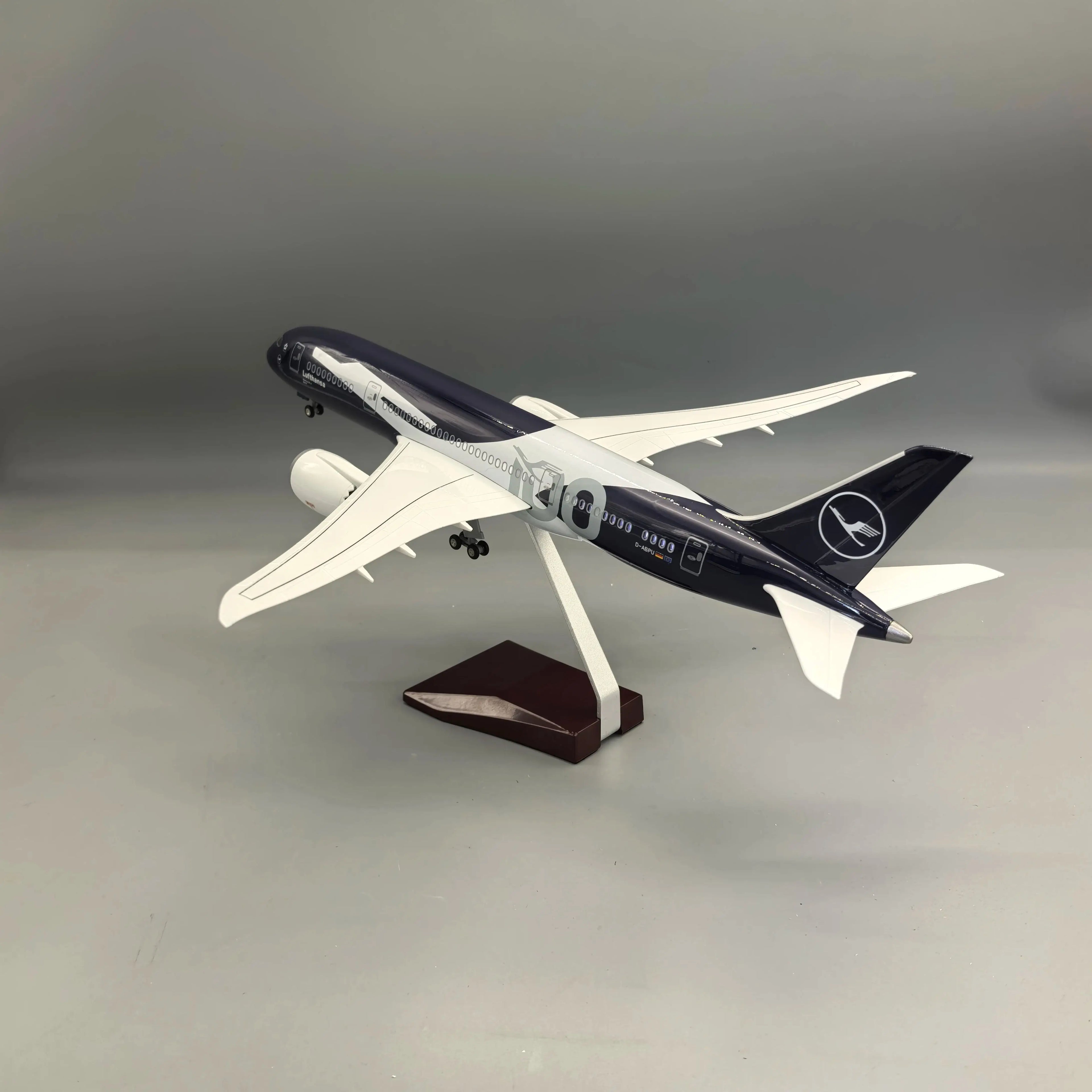 New 43cm Lufthansa Plane Model B787 Miniature Airplane 100 Years Collectible Scale Aircraft Toy Resin With Wheels Voice Control