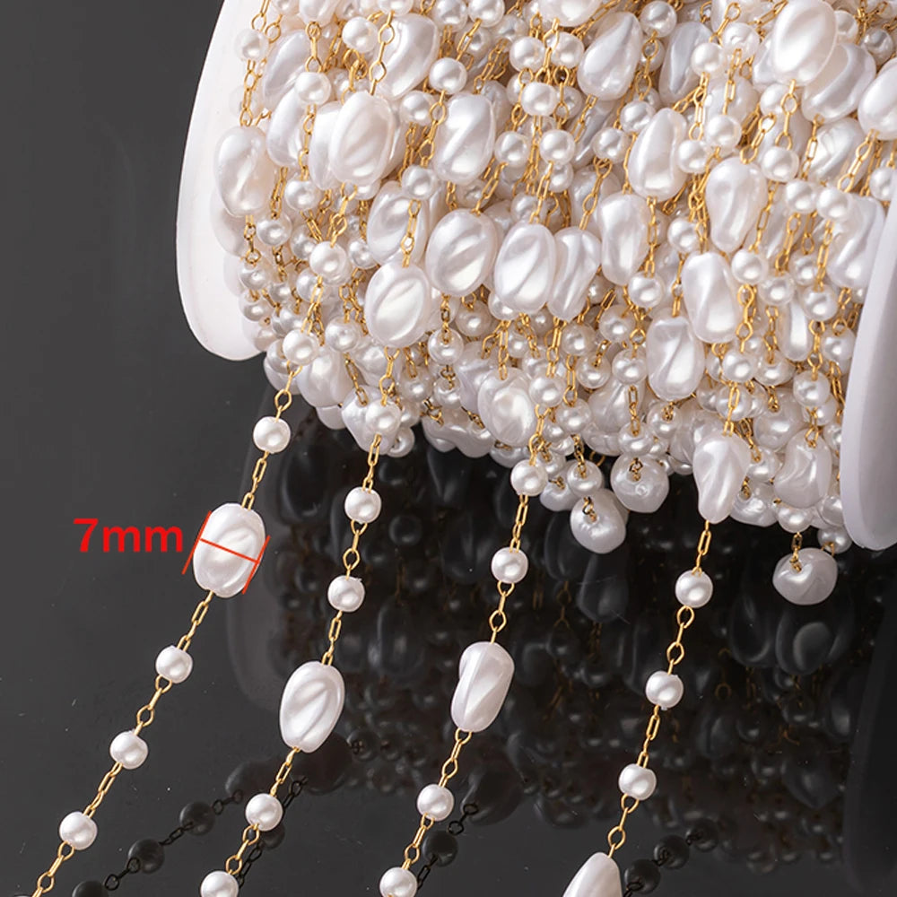 1Meter Stainless Steel Beaded Chain Imitation Pearl Chain Necklace Chain Handmade Accessories for DIY Jewelry Making Components