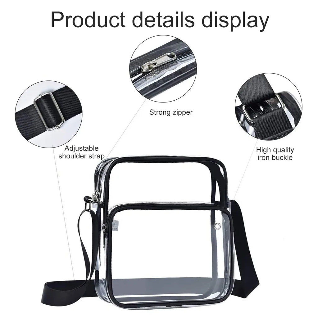 Clear Purse Stadium Transparent Messenger Bag Waterproof Stadium Approved for Men and Women Hand-free Clear CrossBody Bag