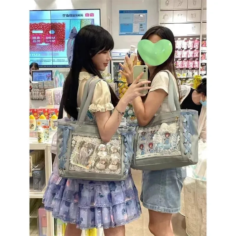 Jk Elegant and lovely leisure Ita bag Women's shoulder bag Leather sweet lolita Japanese transparent fashion handbag